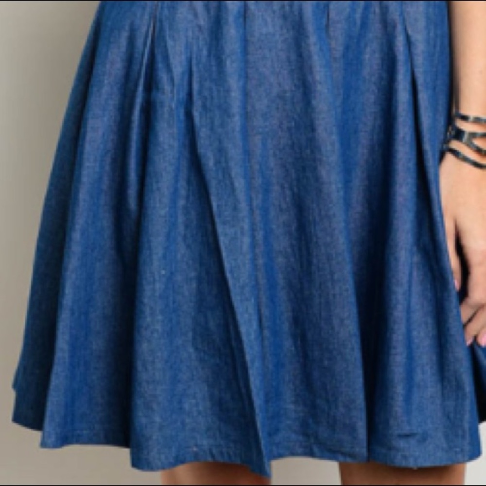 Blue denim mini dress w/spaghetti straps - Picture 8 of 8